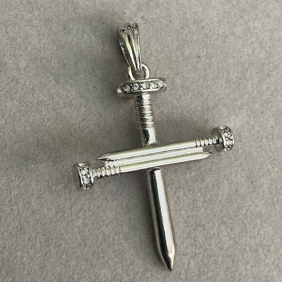 Beautiful Iced NAIL CROSS Pendant Solid ~ Silver ~New #173 - Picture 1 of 7